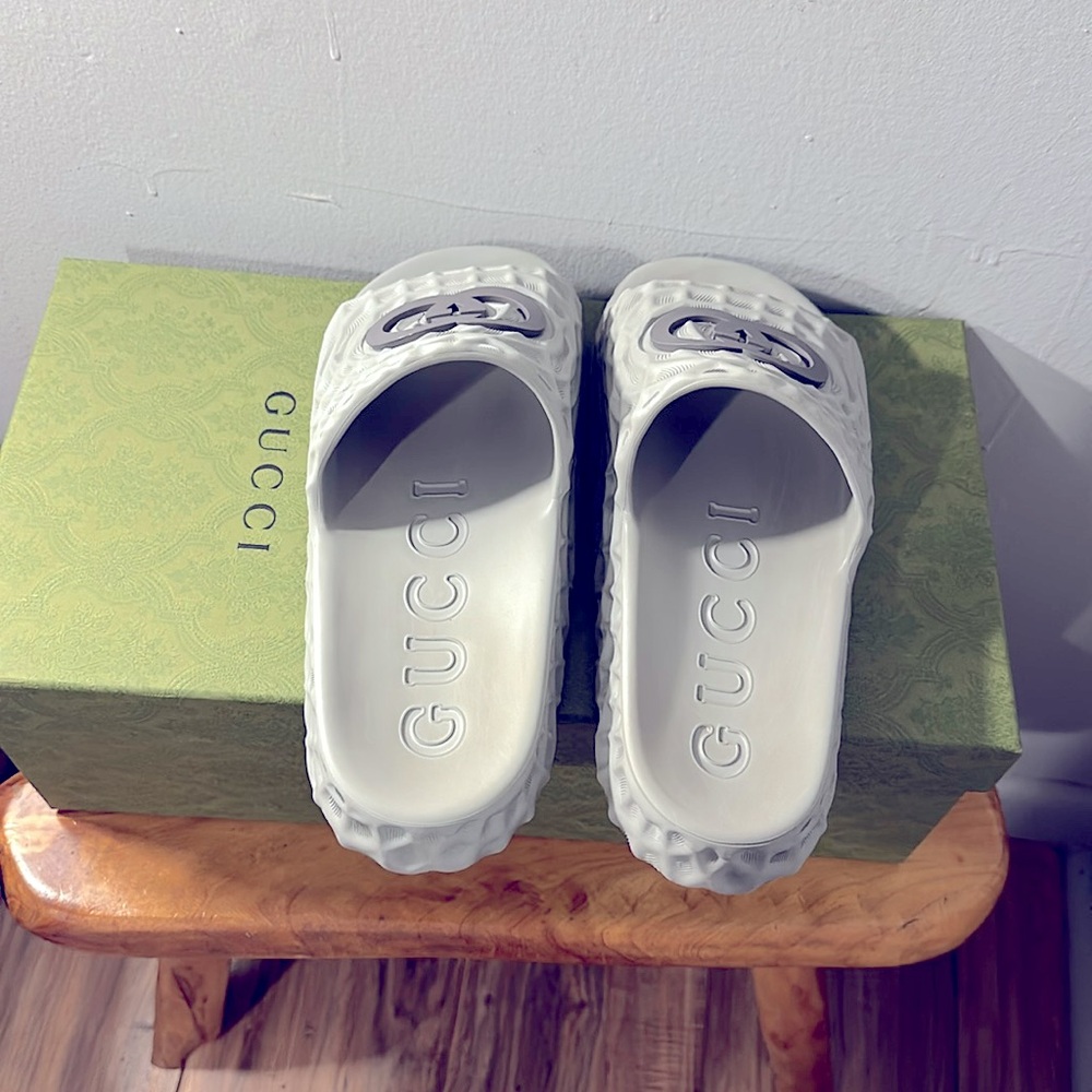 Gucci Men’s Rubber Slides. Color Gray. Worn It On… - image 2